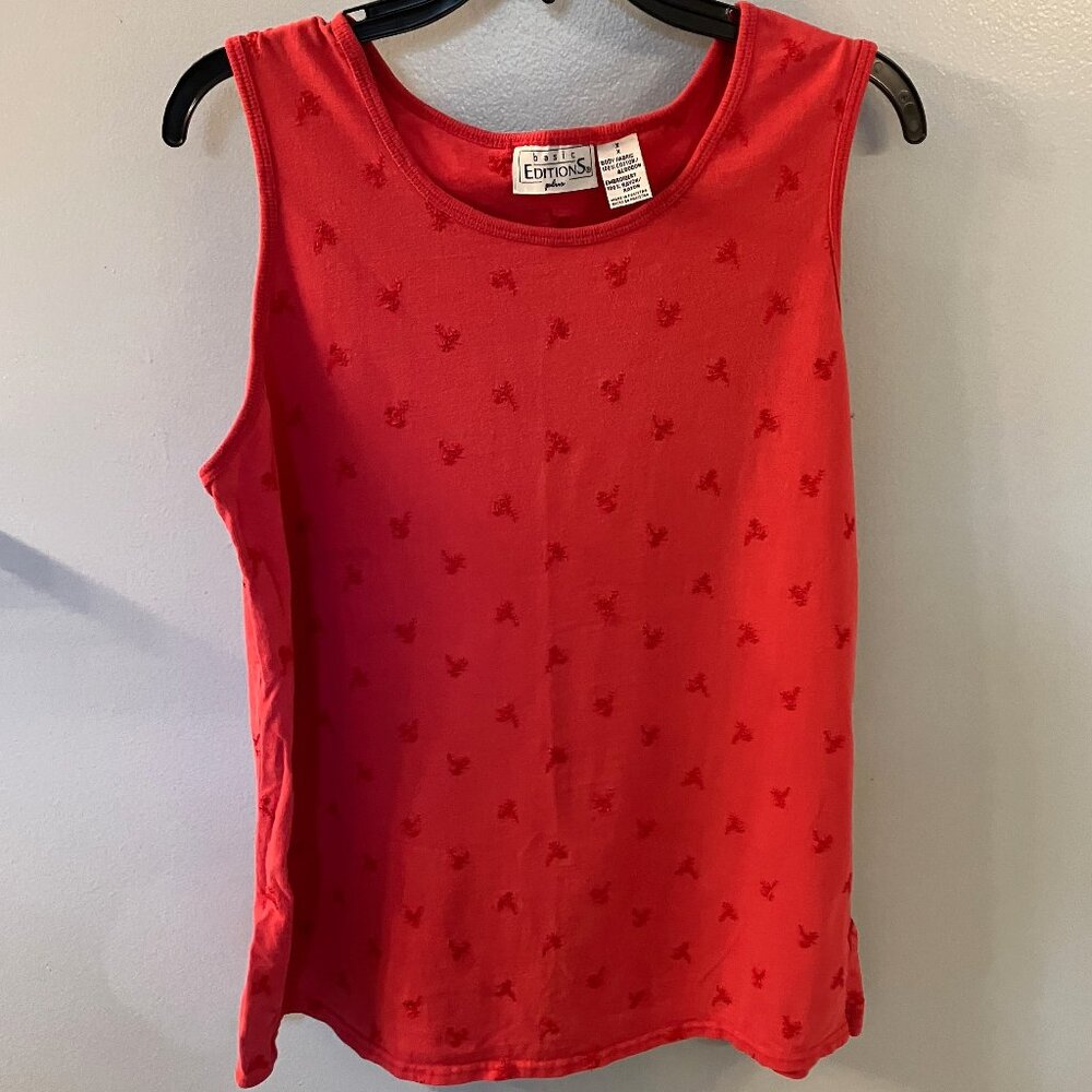Basic Editions Plus Red Embroidered Tank Top Size 2X